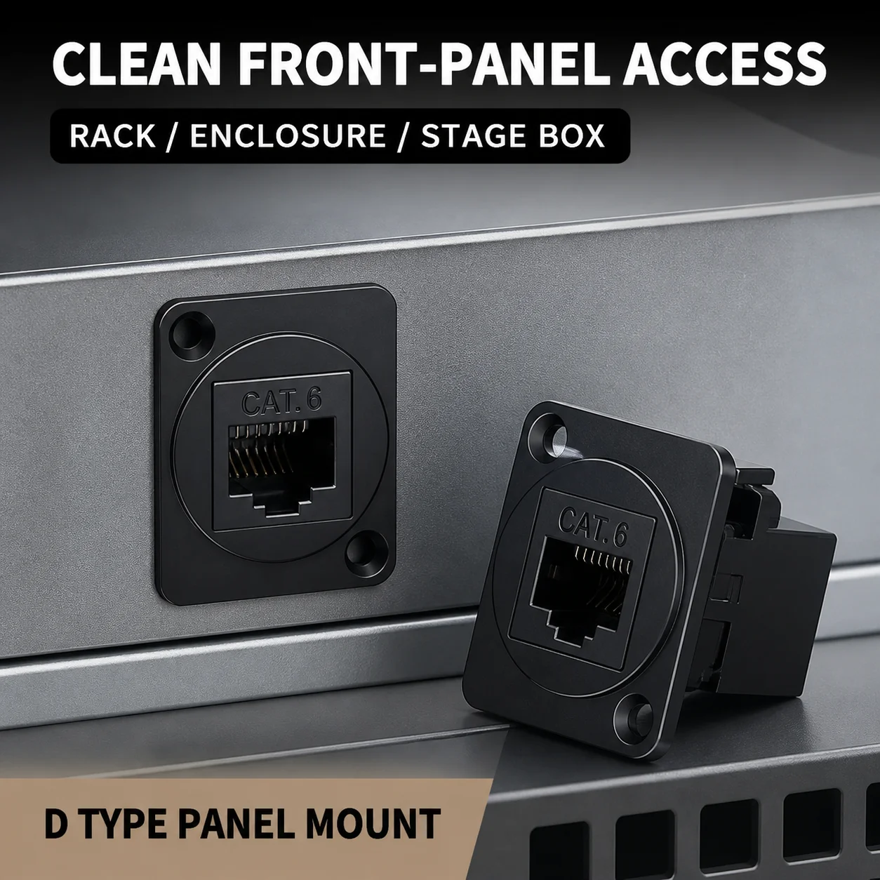 1PC D Type RJ45 Panel Mount Connector CAT5E CAT6 CAT6A CAT7 Ethernet Feedthrough Punchdown Socket for Rack Cabinet Wall Plate