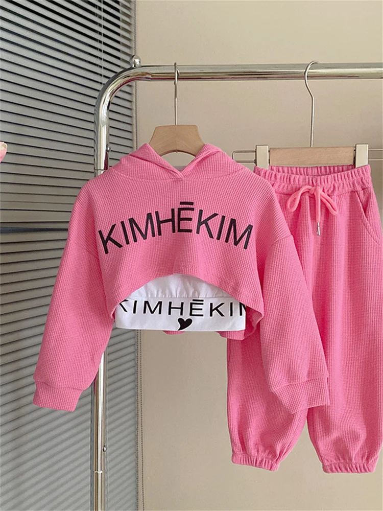 

Girls Hoodie Set Casual Loose Fit Tee Pieces Korean Sle Spring Autumn New Arrival Comfortable Silk Top And Pants Outfit