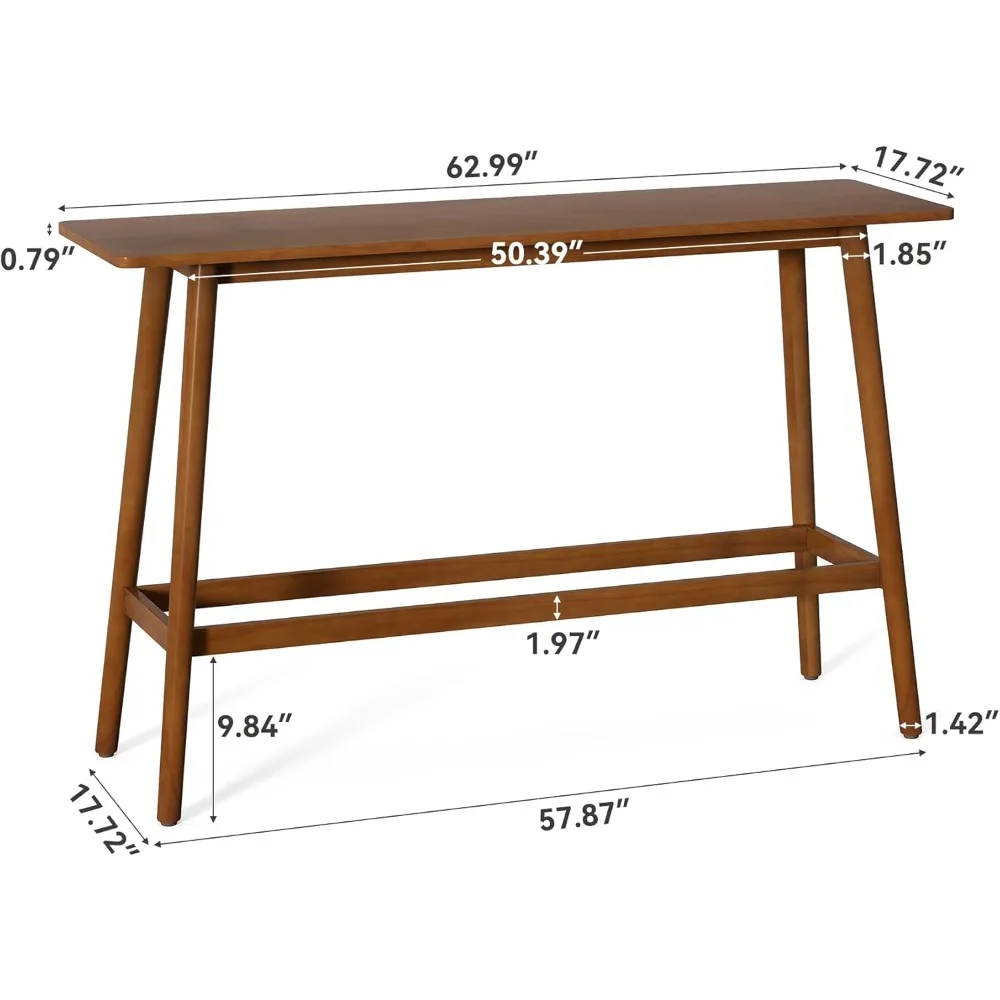 バーテーブル、63インチバーハイトパブテーブル、カウンターハイトバーテーブル、無垢材の脚が付いた長方形のハイテーブルキッチン ダイニングテーブル