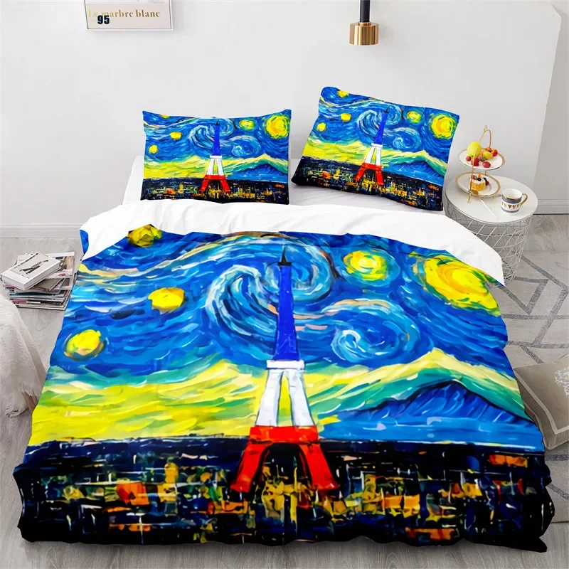 Eiffel Tower Duvet Cover Romantic Paris Cityscape Quilt Cover Polyester Oil Painting Abstract Art Bedding Set King For Teen Girl