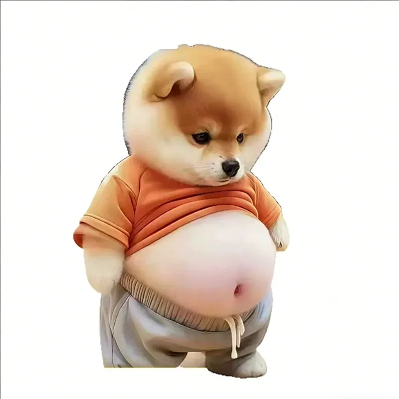Puppy Big Belly Pinch Music Cute Creative Decompression Toy Little Fat Shiba Dog Car Anti-Collision Sticker