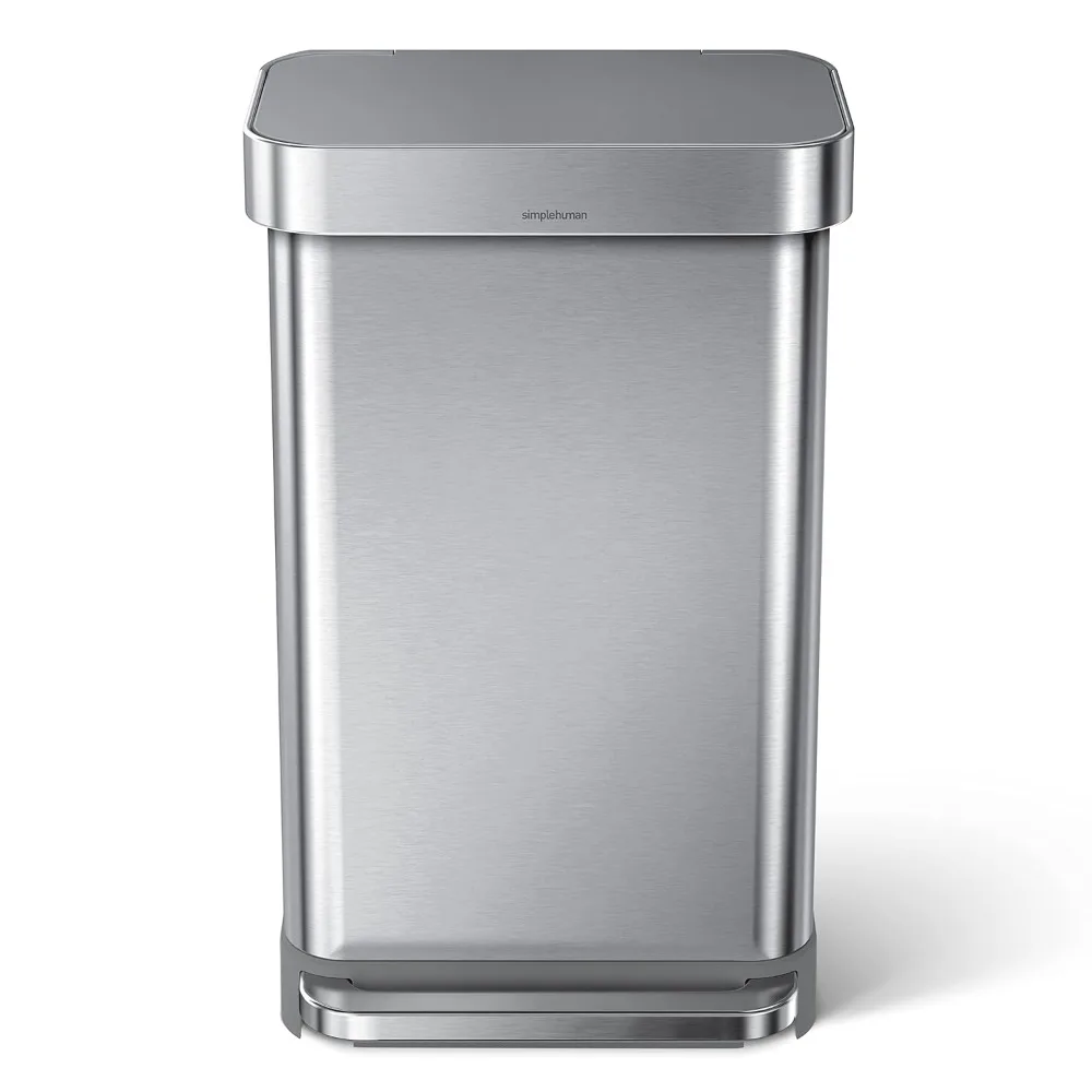 

45L Hands-Free Kitchen Step Trash Can with Soft-Close Lid, Brushed Stainless Steel