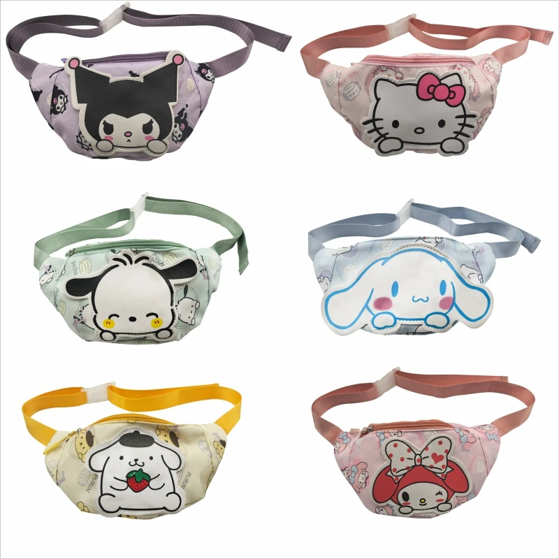 Moda Hello Kitty Kuromi Kids Cartoons Anime Cute Nylon Fanny Pack Shoulder Messenger Fanny Bag Travel Storage Bag Girls Gifts