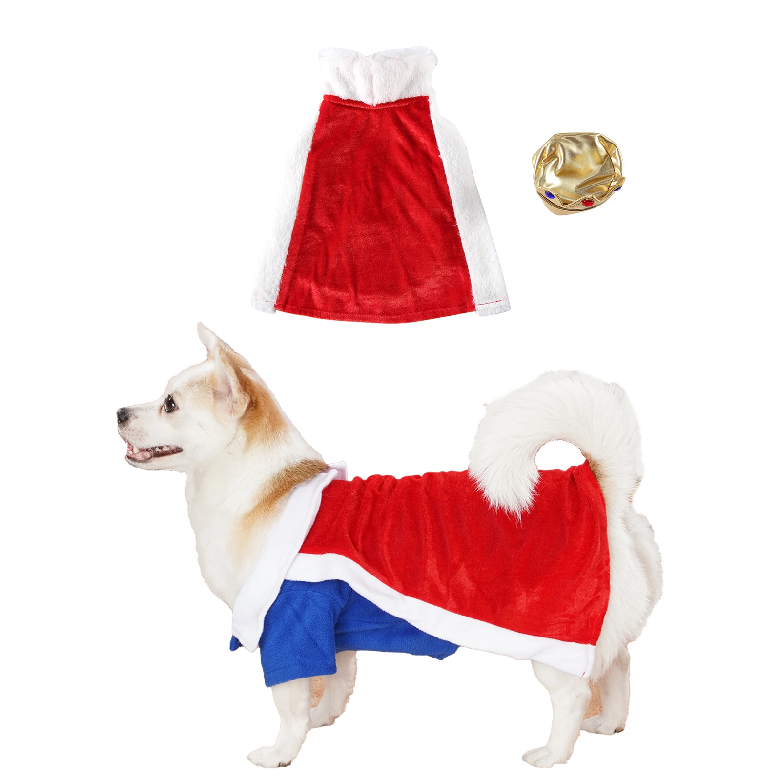 Small Dog Christmas Outfit Halloween King Prince Cosplay Pet Costumes Red Velvet Cloak and Hat Theme Party Cat Puppy Clothes