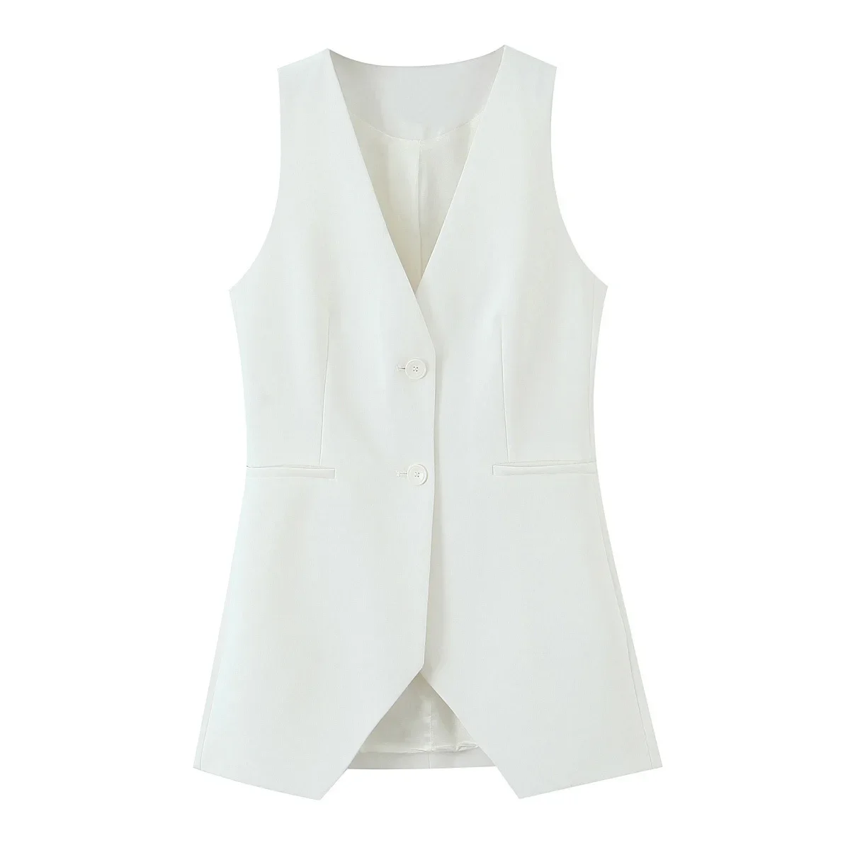 Conjunto de dos piezas de otoño, chaleco, abrigos + pantalón de pierna recta, pantalón largo de cintura alta, chaqueta informal sin mangas con cuello en V a la moda corta para mujer