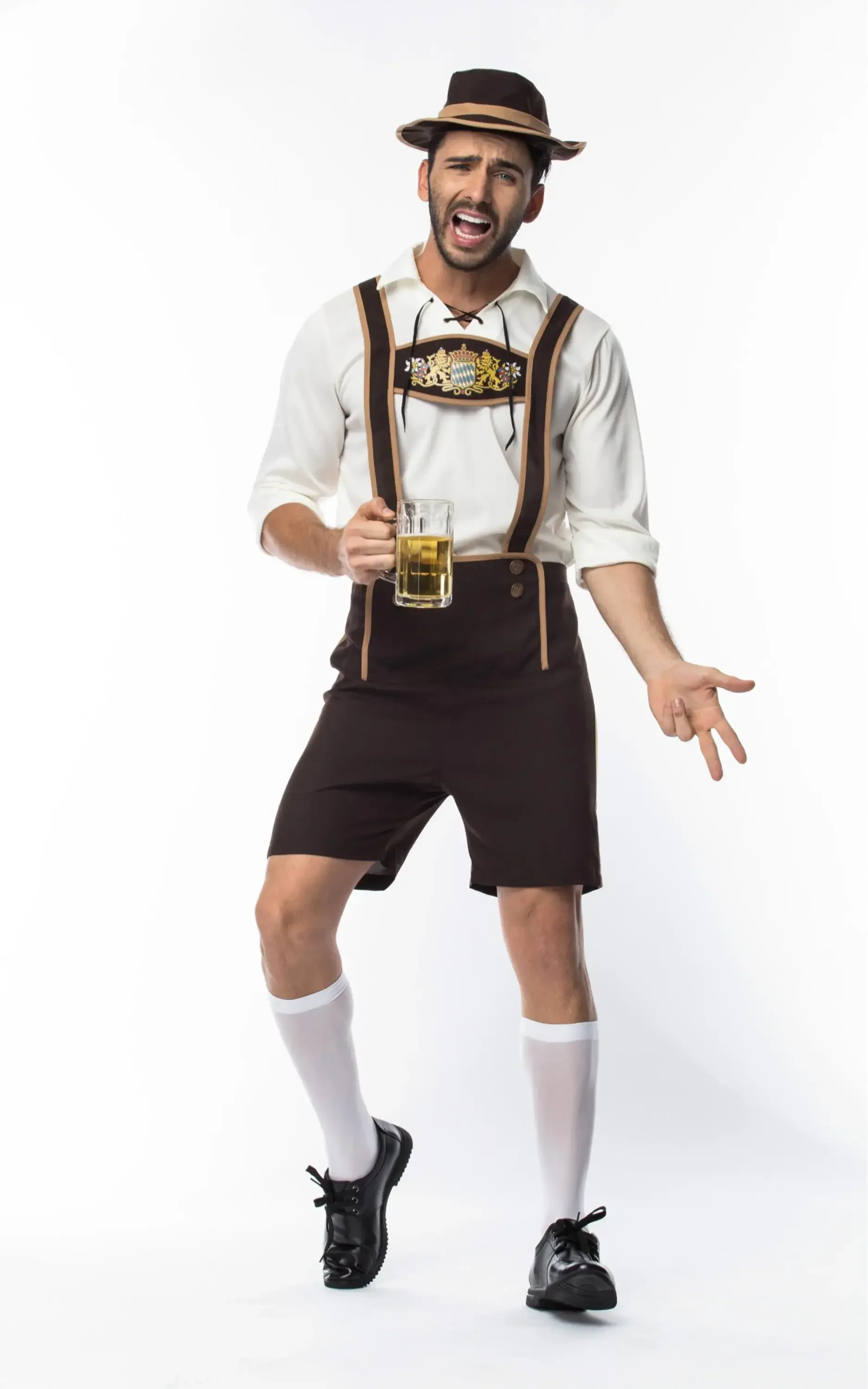 Disfraz de Lederhosen con tirantes de Oktoberfest para hombre, traje de fiesta de Carnaval de cerveza de Alemania y Baviera