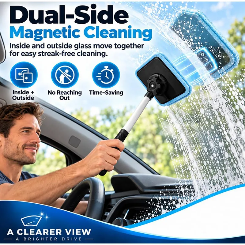 Dual Magnetic Car Windshield Cleaner Streak-Free Auto Glass Cleaning Kit Compact Windshield Brush for Car Home Window Clean Tool