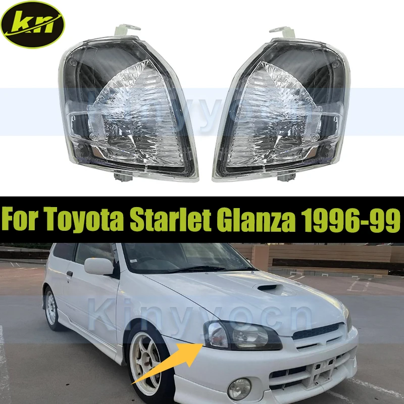 

1 пара черных автомобильных фар, указатель поворота, угловой светильник для Toyota Starlet Glanza 1996 1997 1998 1999, угловая лампа