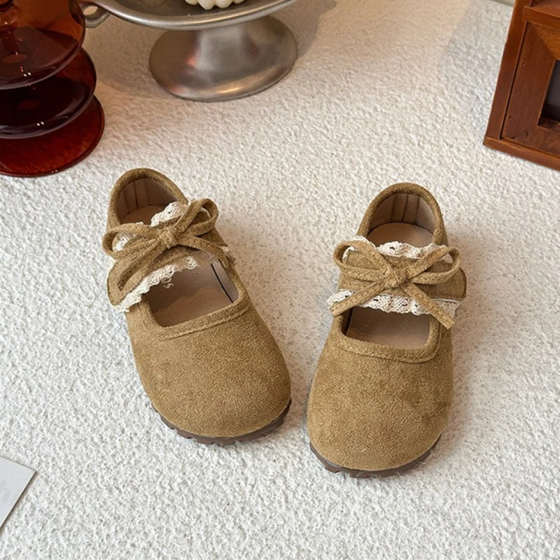 

Children Performance Shoes Autumn New Vintage Girls Bow Knot Fashion Single Shoes Lightweight Comfortable Soft Sole Casual Flats