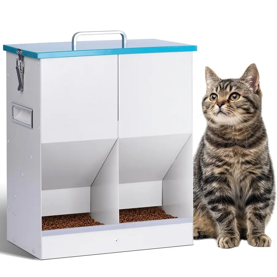 

Кормушка для кошек для 2 кошек, 42 чашки, 10 л, автоматическая кормушка для домашних животных для собак и кошек, кормушка для нескольких кошек, уличная, оцинкованная, большой емкости