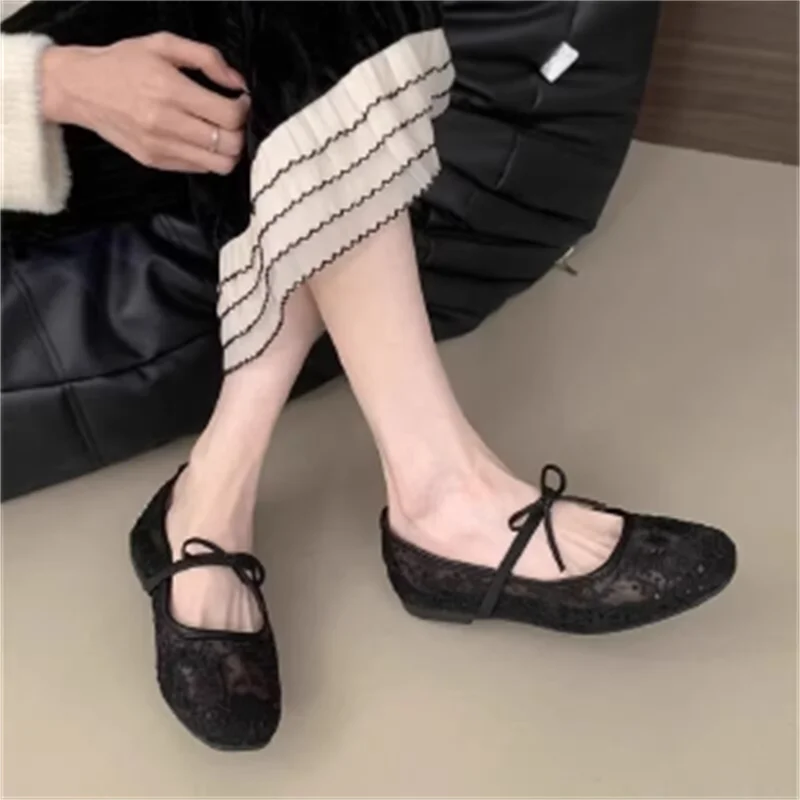 2026 New Mesh Bow Fairy Flat Shoes Women Breathable Shallow Mouth Mary Jane Shoes