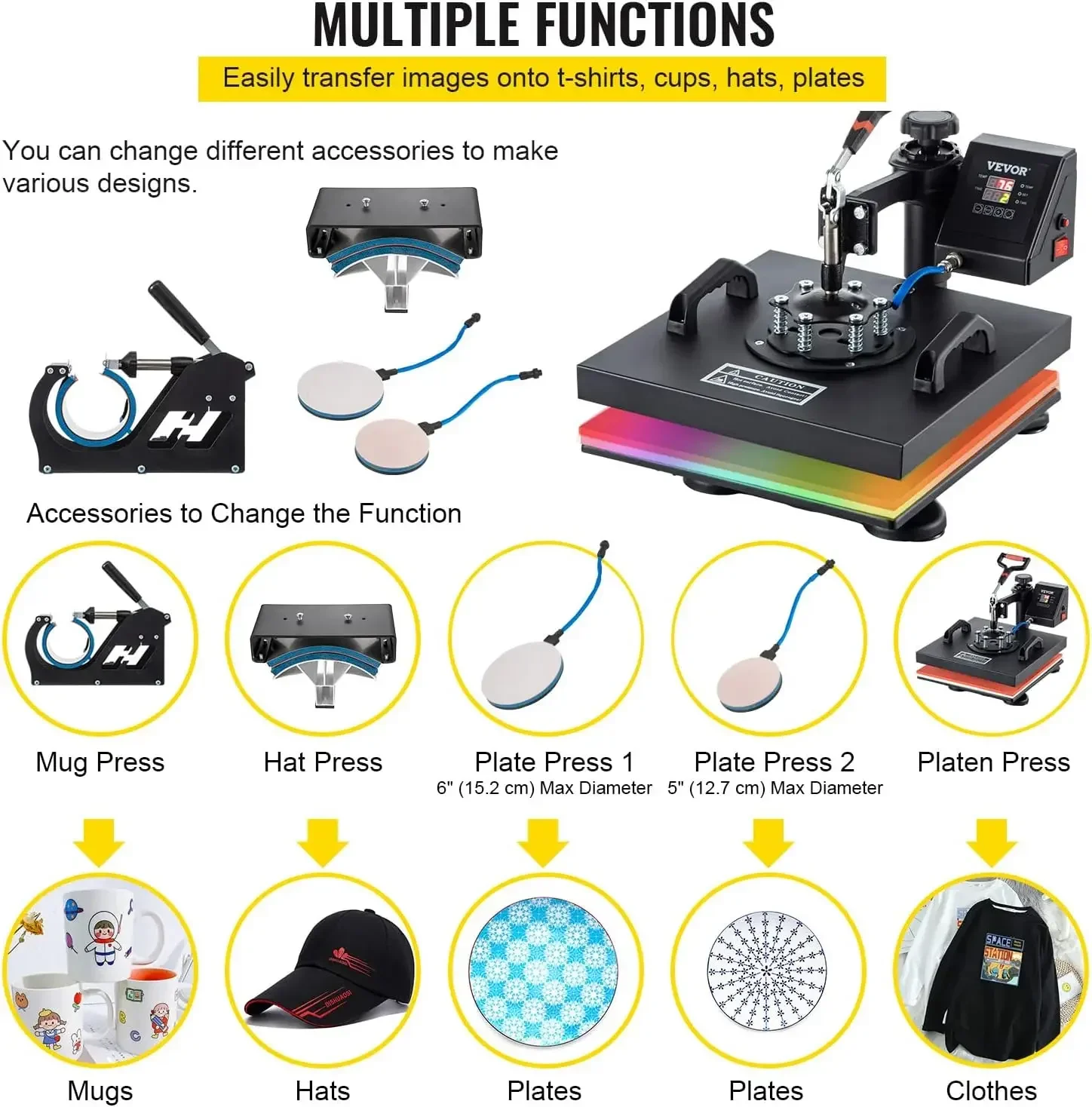 Heat Press 15x15, 5 , 360 Degree Swing-Away Digital Precise Control Multifunctional Heat Press Machine for T-Shirt Hat Cap Cup