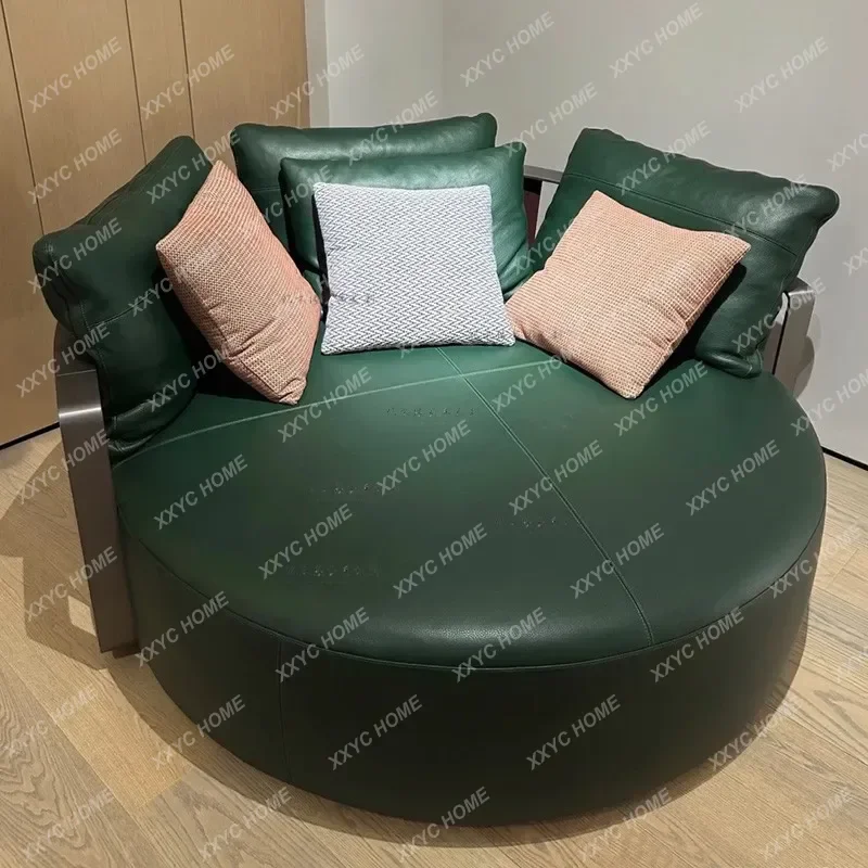 

minimalist with metal round leather single sofa modern simple recliner leisure swivel chair