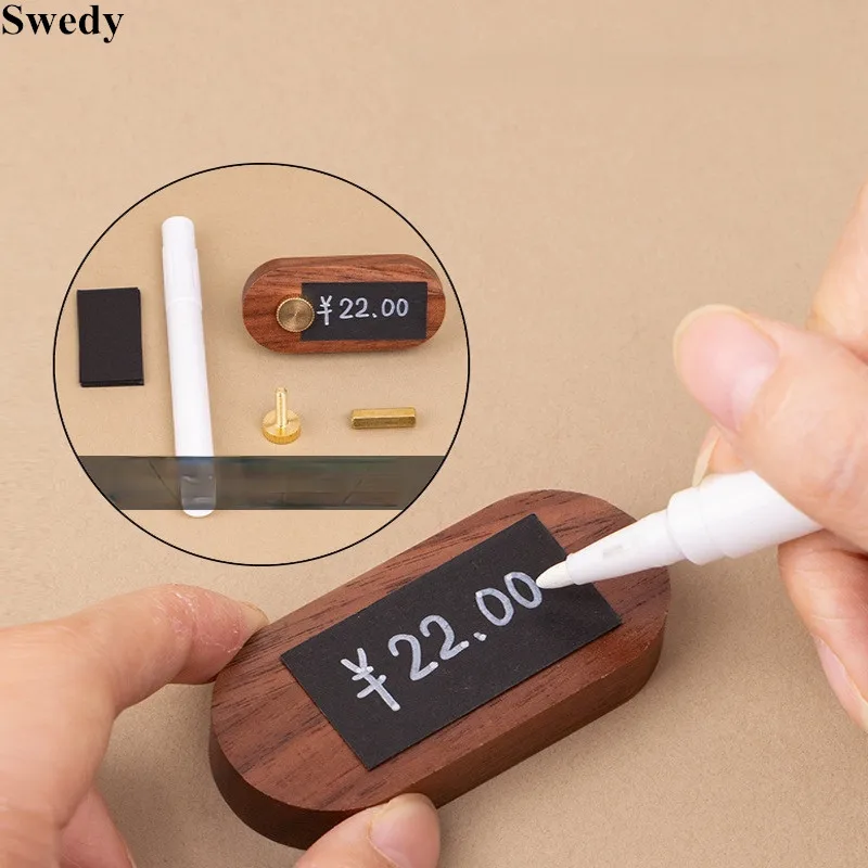 65x30mm Small Wood Walnut Label Holder Tags Table Sign Holder Price Tag Label Paper Card Holders Display Stand