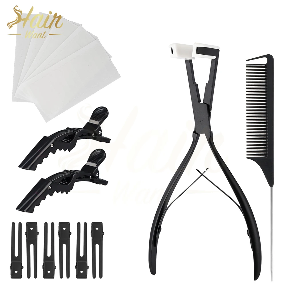 Hair Want Tape In Hair Extension Pliers Kit Single Sided Replacement Tapes Tail Hair Comb Hair Clips for Tape In Extensions