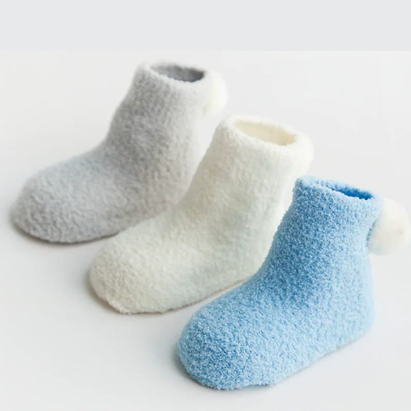 3 par/lote nuevos calcetines gruesos y cálidos para bebés, calcetines para niños y niñas, calcetines para recién nacidos de color sólido
