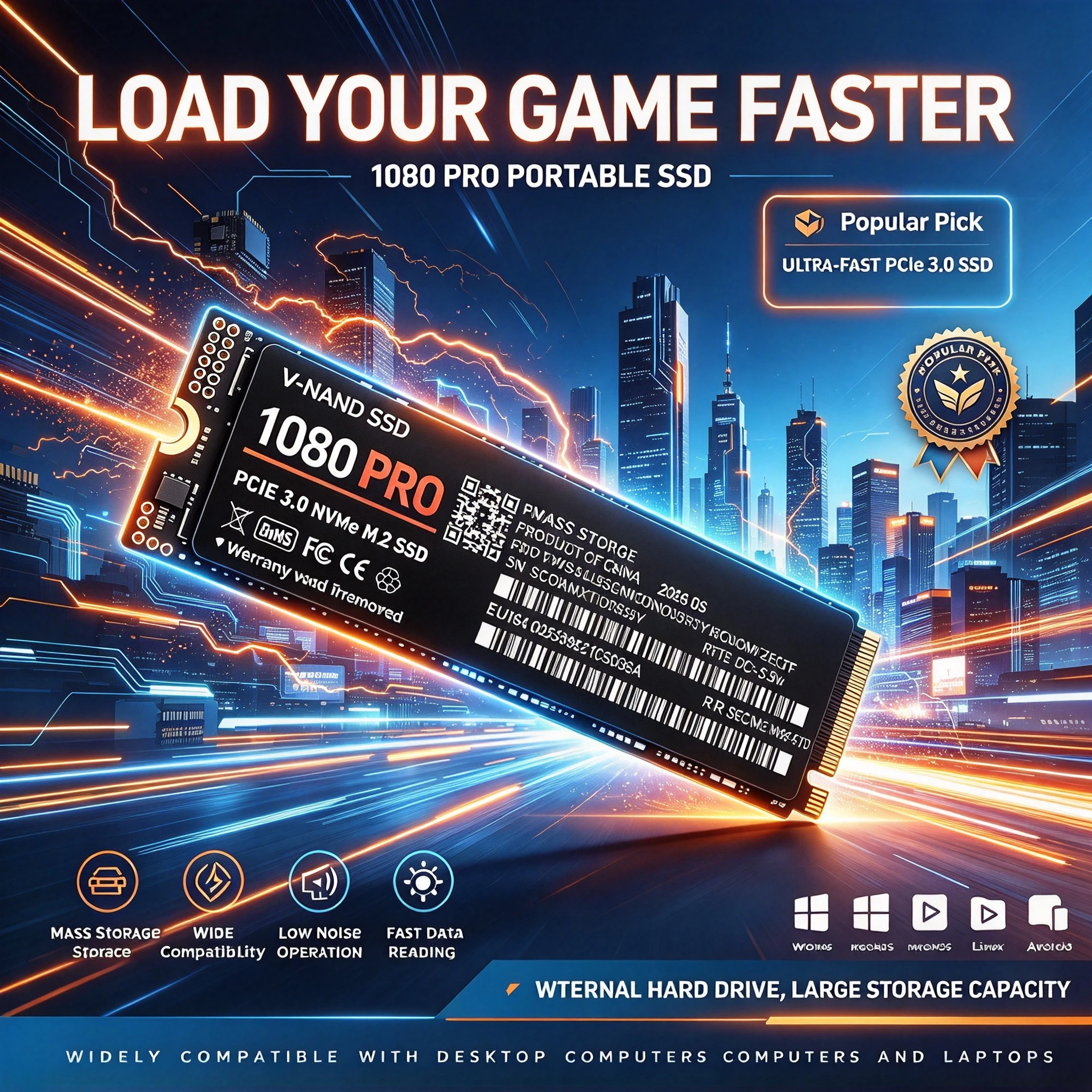 1080 PRO M.2 NVMe Integrated SSD, 2TB/1TB/4TB, High Speed Drive, Laptop, Desktop, No Waiting, Just Gaming. Quantum Plus.