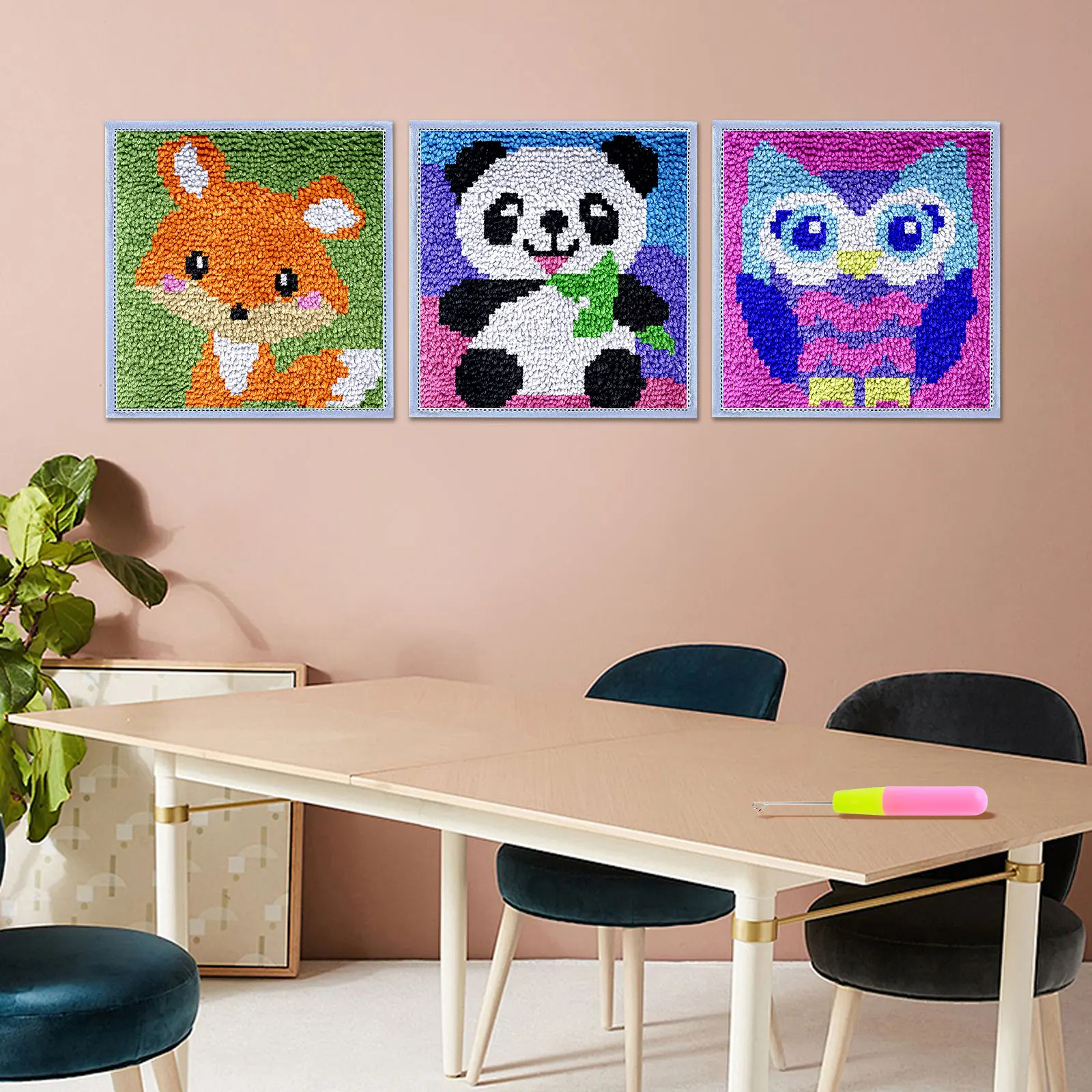 Riegel Haken Kits DIY Craft Teppich Nähset mit vor gedruckten Muster niedlichen Fuchs/Panda/Eule Riegel Haken Handwerk dekorative Tapisserie DIY