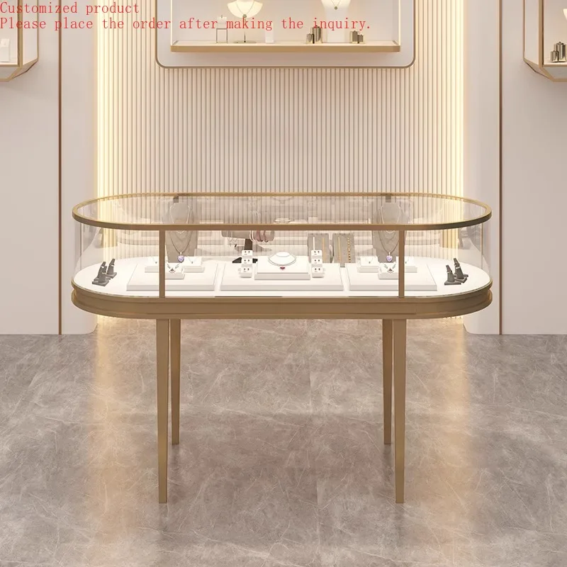 

Custom.Luxury High-End Transparent Glass Showcase Gold Silver Stainless Steel Display Cabinet for Jewelry Antiques Other Valuabl