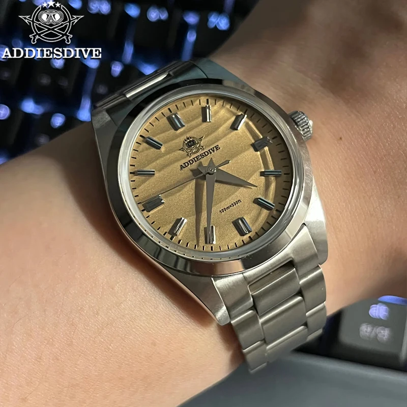 ADDIESDIVE Luxury 36mm Men Watch Sand Dial Quartz Wristwatch Top Brand Dome Glass Stainless Steel 100m Waterproof Watch AD2030
