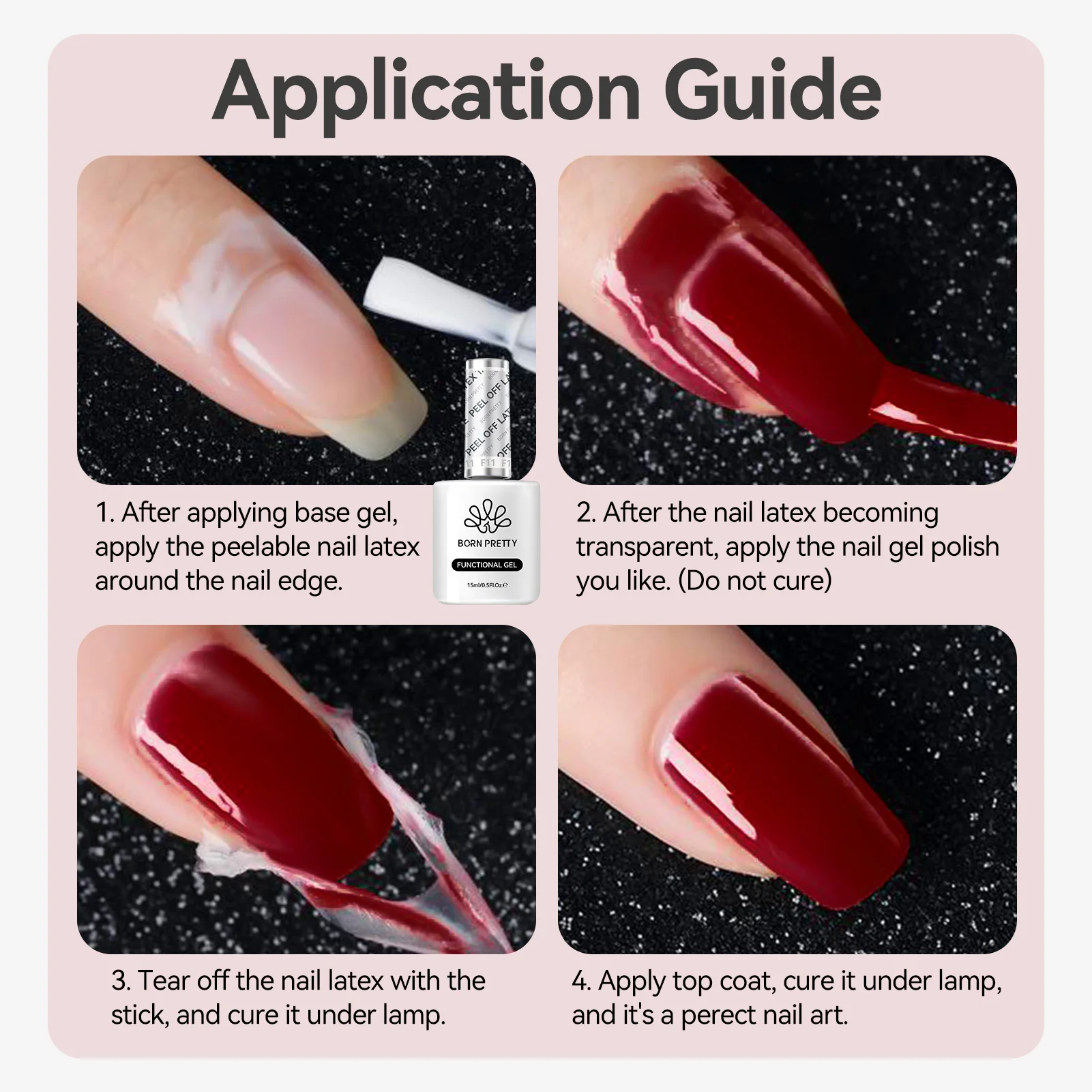 BORN PRETTY 15 ミリリットル簡単に剥がせる水ベースのジェル不凍液剥離ラテックステープロングウェアノーワイプトップコートベースエナメルワニス