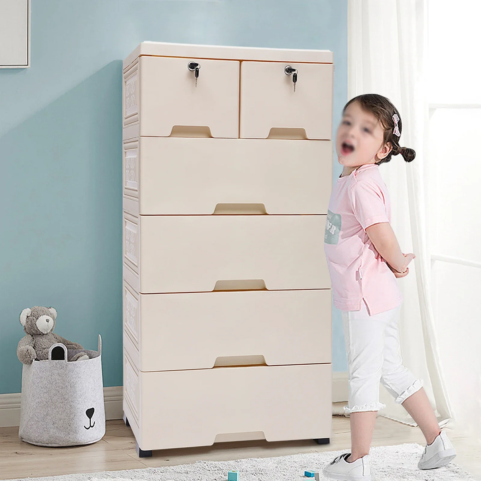 

Storage Cabinet with 6 Drawers, Closet Drawers Tall Dresser Organizer for Clothes, Playroom, Bedroom Furniture