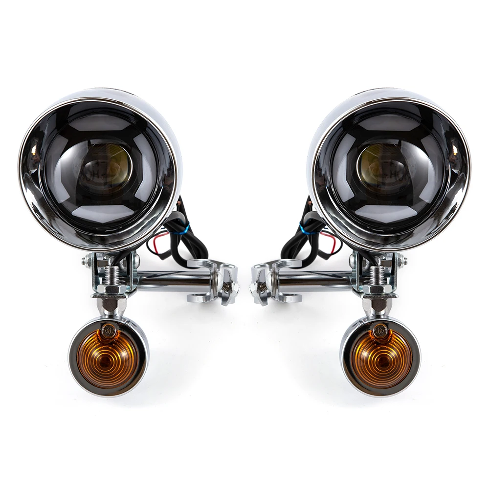 For Harley Honda Yamaha Suzuki Kawasaki Motorcycle LED Headlight Driving Bullet Turn Signals Fog Lamp Spot Light With Light Bar