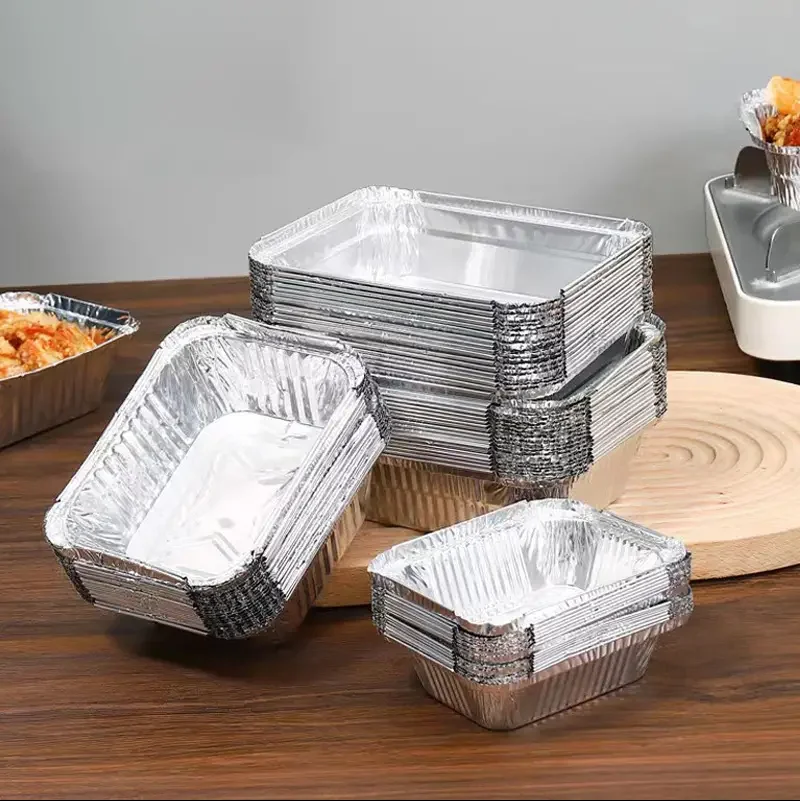 25/50Pcs Rectangular Tinfoil Tray BBQ Special Thickened Bowl Takeaway Commercial Baking Disposable Aluminum Foil Packaging Box