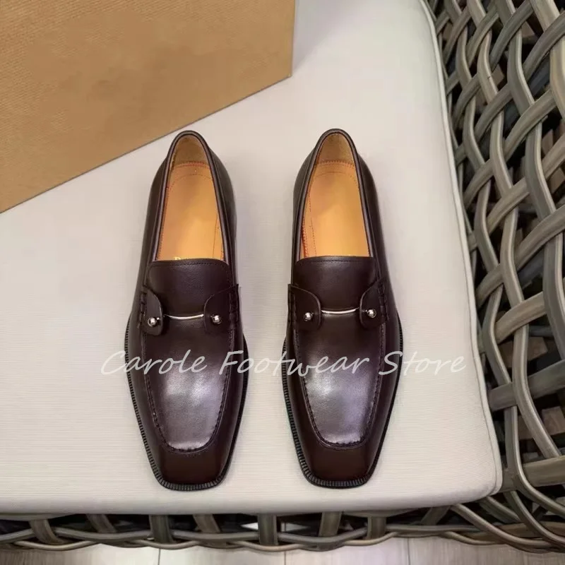Square Toe Shallow Casual Shoes Male Daily Footwear Leather Loafers Wedding Shoes British Style Metallic Pin Loafers for Men - view 2