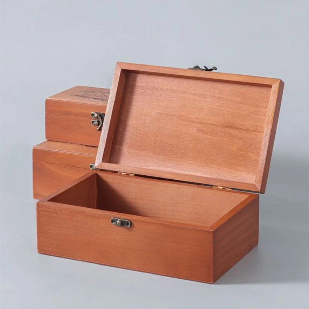 Retro Wooden Storage Box Plain Wood With Lid Multifunction Hinged Boxes Gift Packing Jewelry Case Box Home Sundries Storage Box