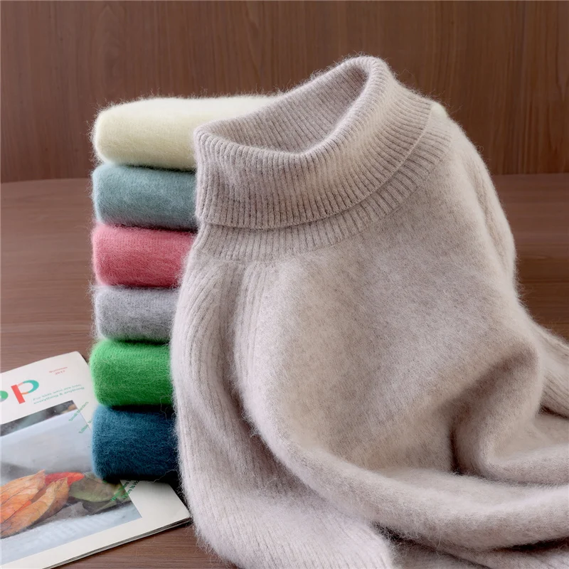 

Casual Loose Turtleneck Thick 100% Mink Cashmere Pullovers Sweater Women's Autumn New Arrivals Vent Soft Warm Knitwear Tops
