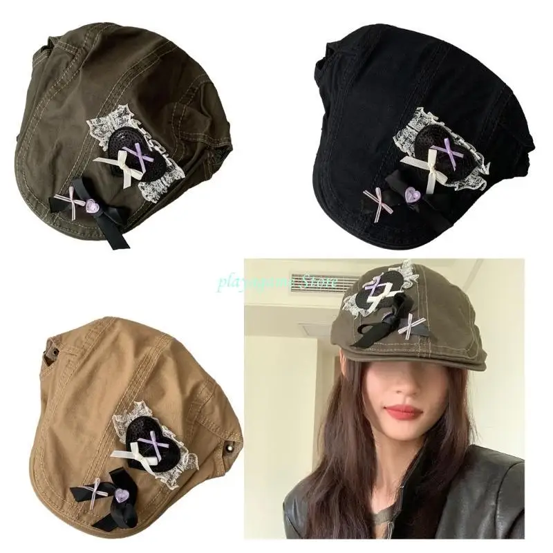 Y88A الفتيات الرسام قبعة الفرنسية القبعات القلب قبعة Lacework القبعات للتصوير الفوتوغرافي عطلة #2