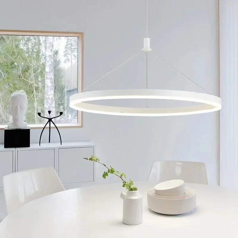 دائري حلقة واحدة الثريا مطعم المعيشة الثريا الحديثة بسيطة LED ضوء غرفة القراءة فندق قاعة حلقة الإضاءة #3