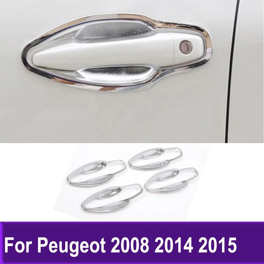 

Side Door Handle Bowl Cover Trim For Peugeot 2008 2014 2015 Sticker Accessories Chrome