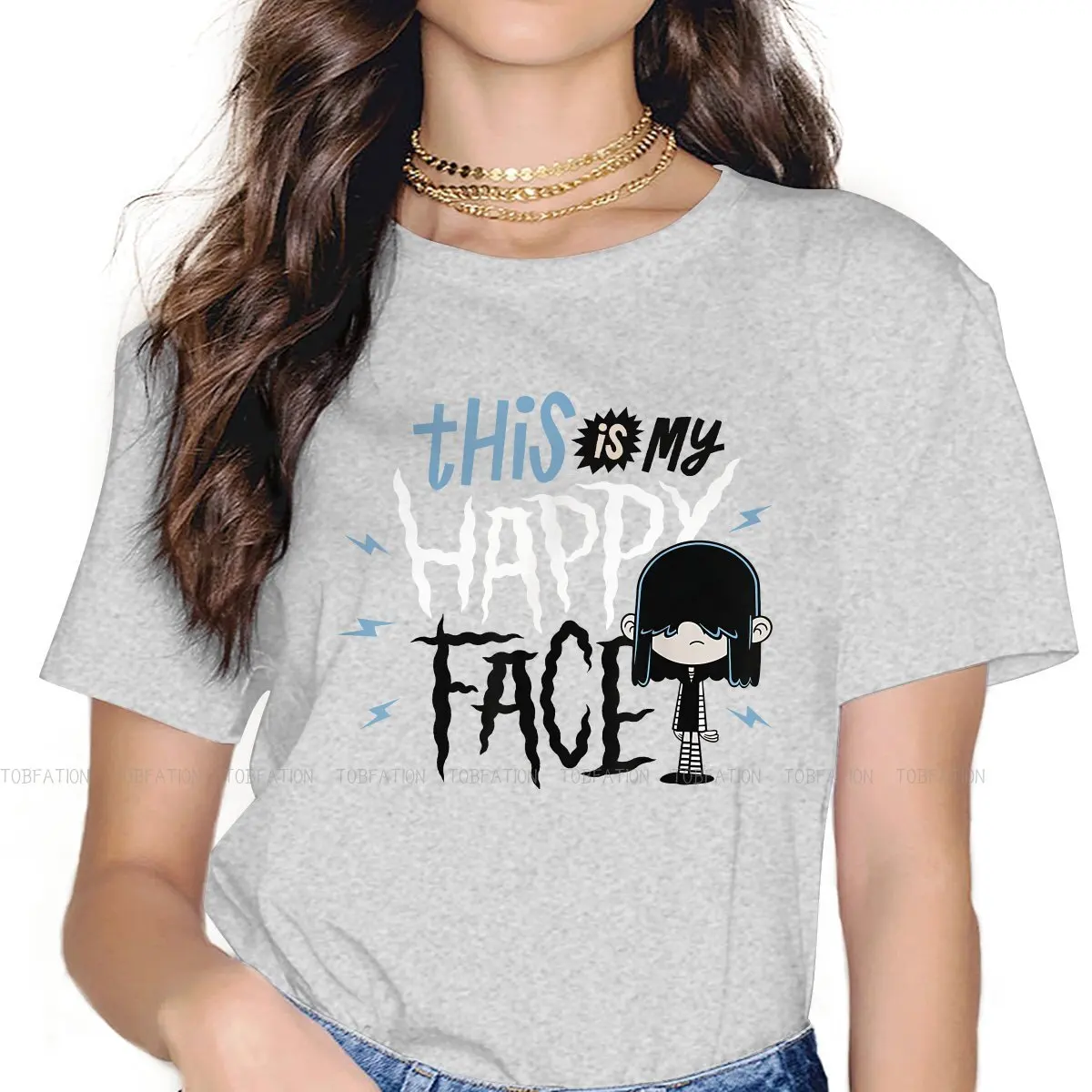 This Is My Happy Face Lucy Women TShirt The Loud Houses Crewneck Girls Short Sleeve 5XL Lady T Shirt Humor Fashion Gift