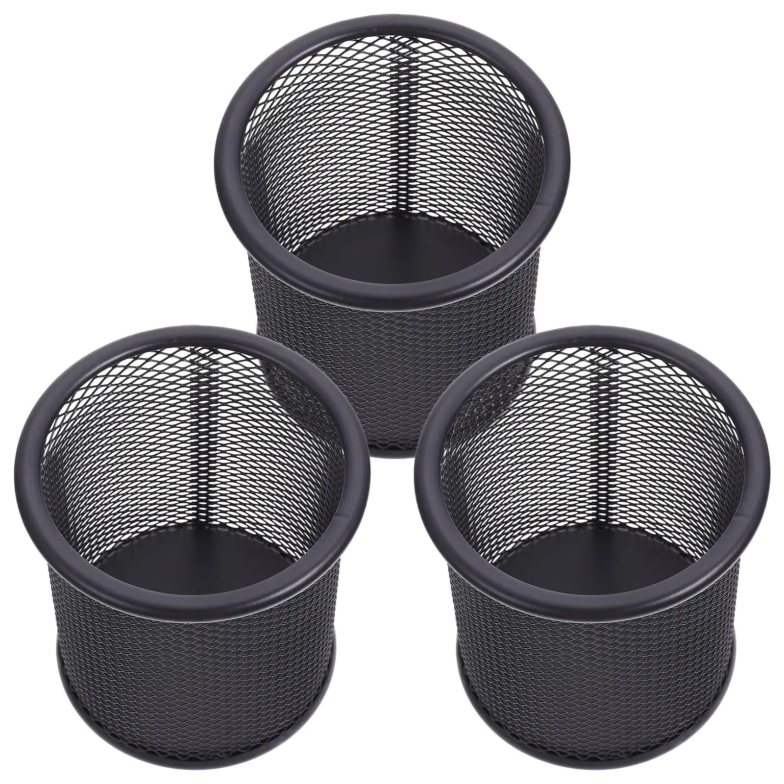 

3 Pcs Black Pen Holder Makeup Brush Storage Pencil for Desk Rose Gold Desktop Metal Cup