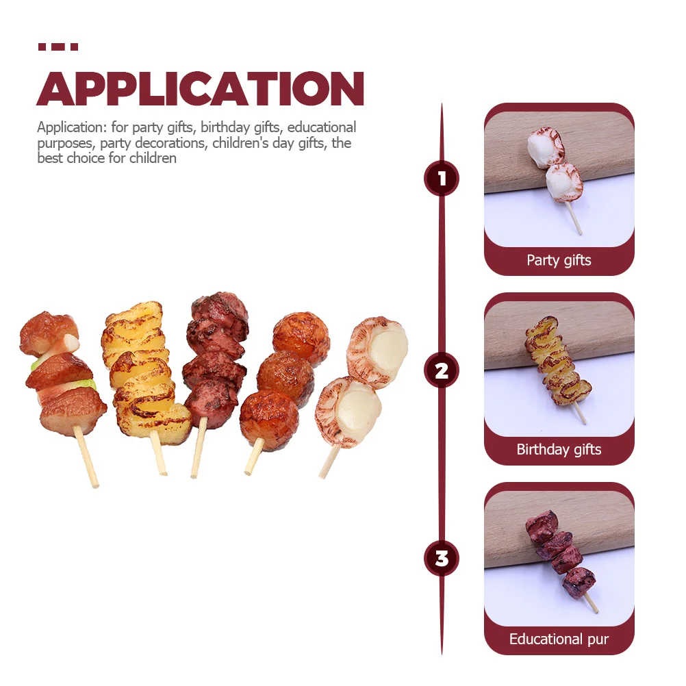 Interactive Kids Grill Toy with 5pcs Realistic Fake Barbecue Skewers Pretend Play Food Set Educational Fun Mini Cooking Playset