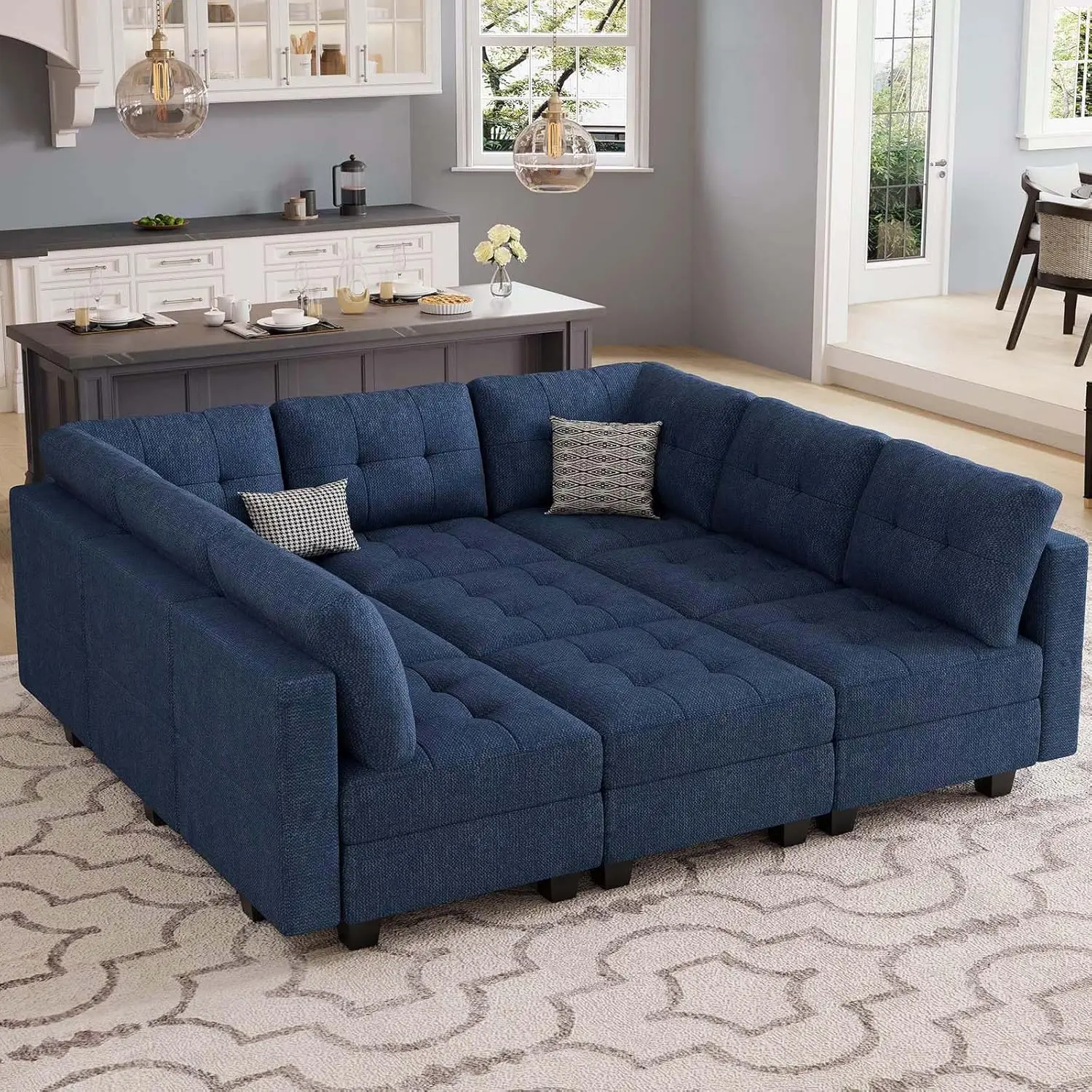 Modular Sectional Sleeper Sofa Couch with Storage Seat Reversible Modular Couch Oversized Sleeper Sectional Sofa Bed Set Blue