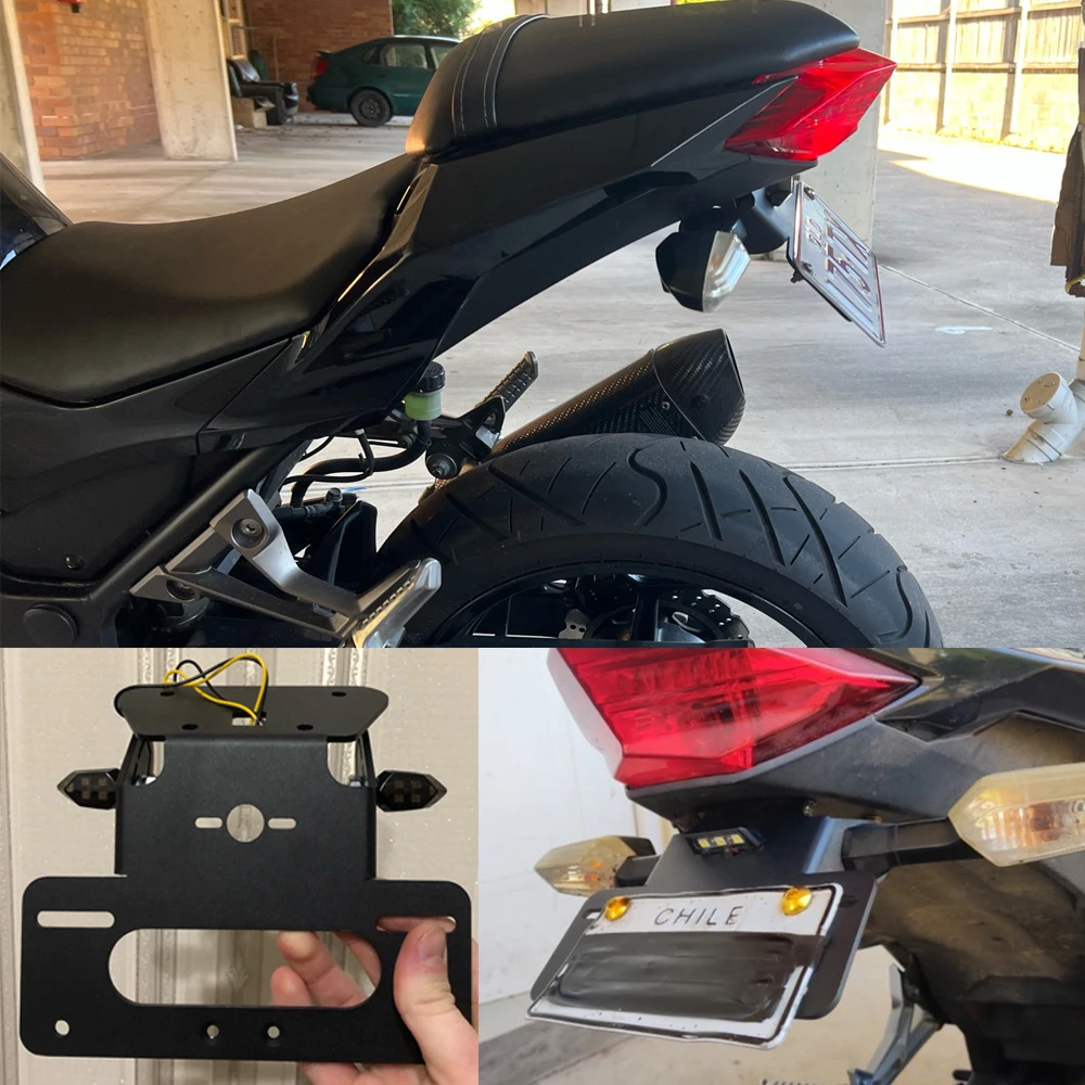 

Motorbike Accessories For Kawasaki Ninja 300 250 EX250 Z300 EX300 Z250 License Plate Holder Rear Tail Tidy Fender Eliminator LED