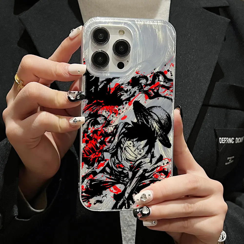 O-One Black Red Art L-Luffys-Aces Phone Case For iPhone 16 15 14 11 Pro Max 12 13 Mini 16 Pro X XS XR 8 7 Plus Fundas Back Cover