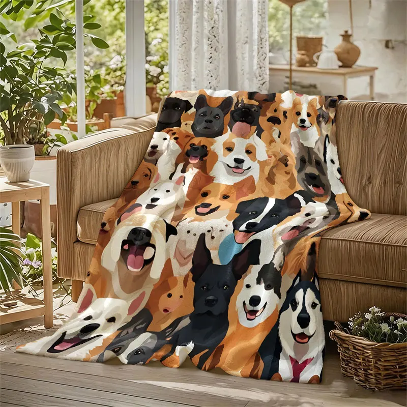 Cute Dog Collage Flannel Blanket Warm Soft Halloween Christmas Decorative Couch Warm Cozy All-Season Gift