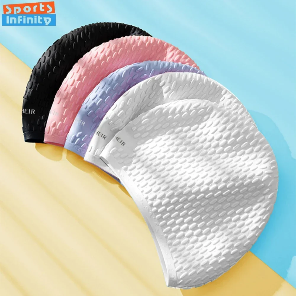 Gorro de natación de silicona con forma de gota de agua, gorros de natación con burbujas agrandadas, súper elástico, impermeable, protección para los oídos, Unisex, 1 ud.