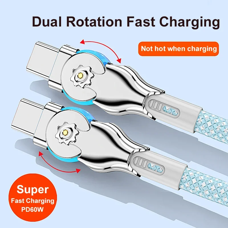 PD 30W Type C to Type C Light up 180° Elbow Super Fast Charging Cable For iPhone 16 15 Pro Max Galaxy S24 23 Xiaomi Data Cable