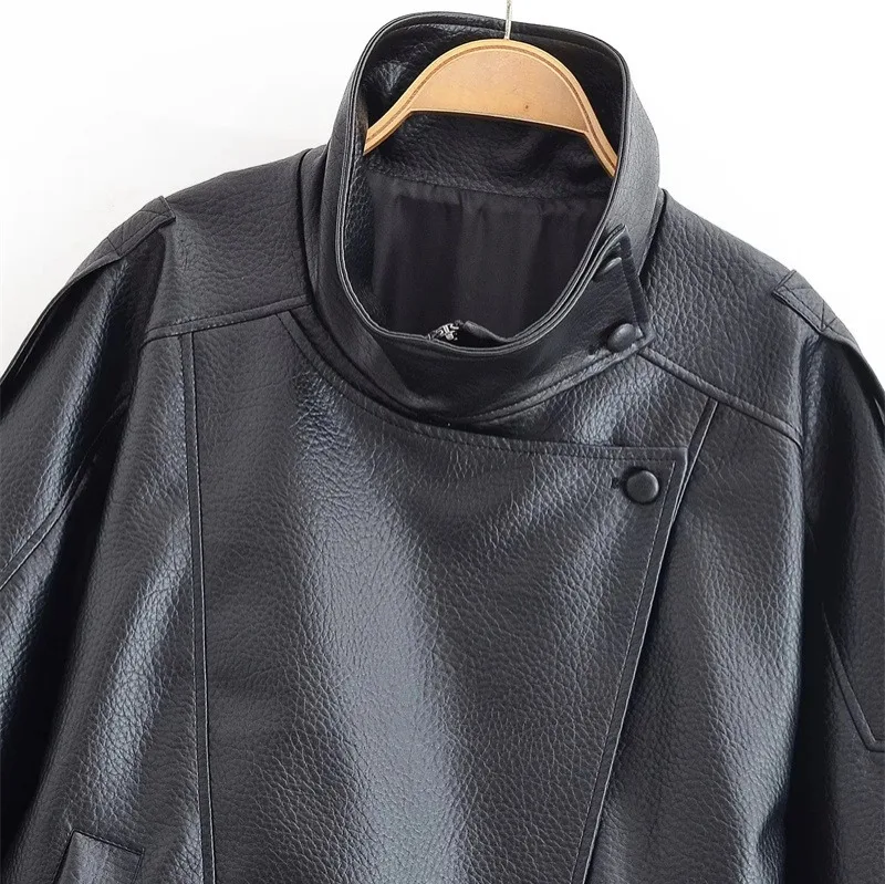 Texture Luxury PU Leather Jacket Women Elegant Soft Leather Bomber Jacket Moto Biker Coats Windbreaker Women Clothes Outerwears