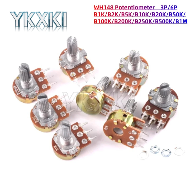 5PCS/LOT WH148 3Pin 6Pin 15mm 1K 2K 5K 10K 20K 50K 100K 250K 500K 1M Ohm Shaft Amplifier Dual Stereo Potentiometer