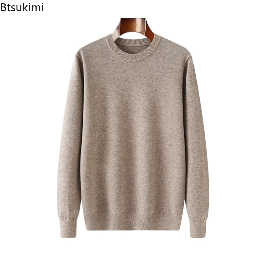 2026 Autumn Winter Men Round Neck Long Sleeve Sweater Solid Color Knitted Pullover Basis Loose Casual Business Knitting Sweater