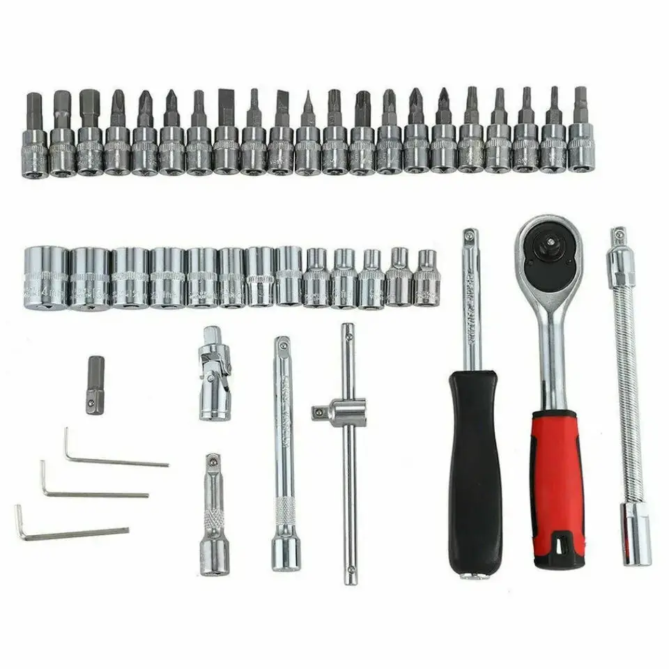 46Pcs Car Repair Tool Kit 1/4-Inch Socket Sets Car Repair Tool Ratchet Torque Wrench Combo Auto Repairing Sets Mechanic Tool