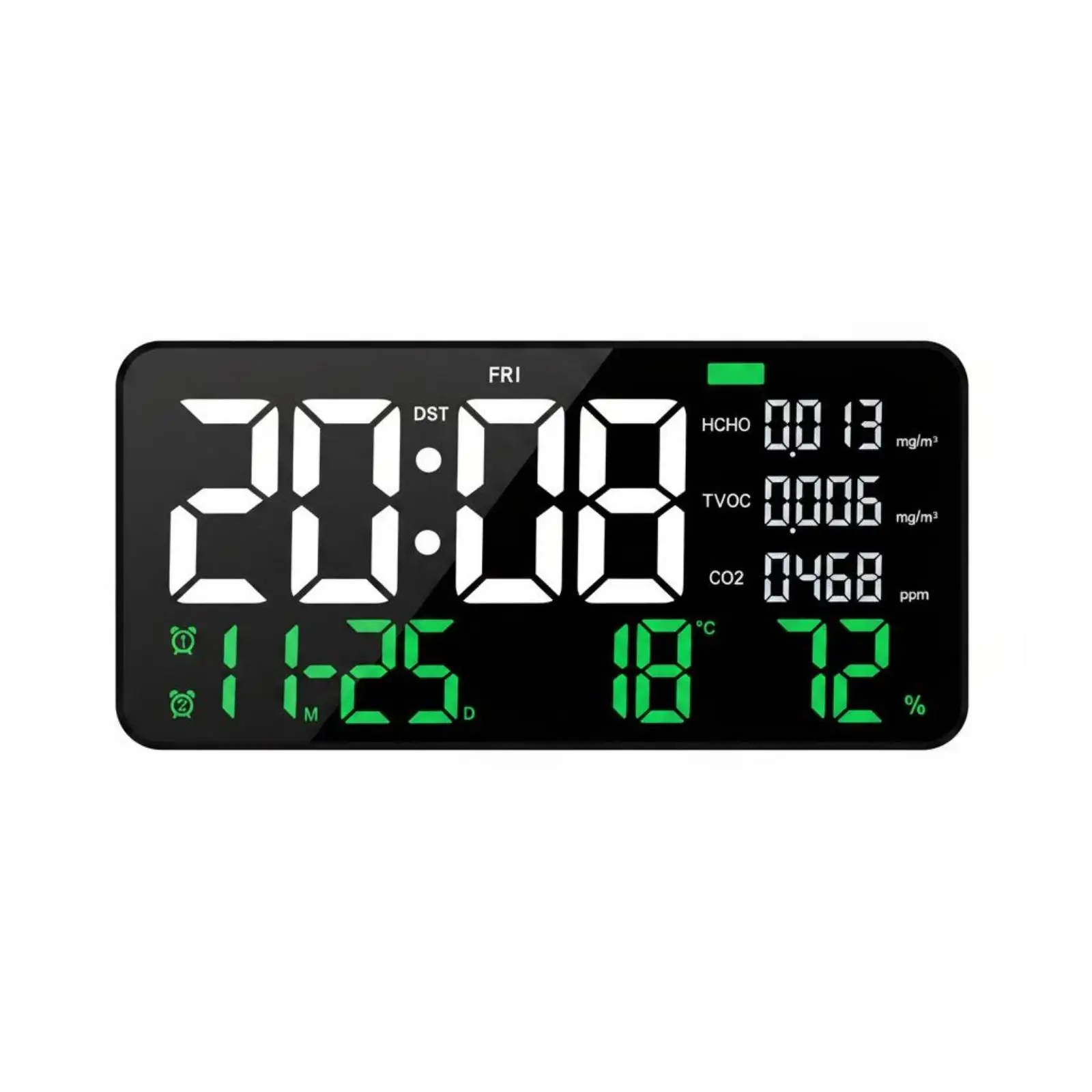 Air Quality Clock Modern Wall Digital Clock VOC CO2 Formaldehyde Display Big LED Numbers for Home Decor Workspace