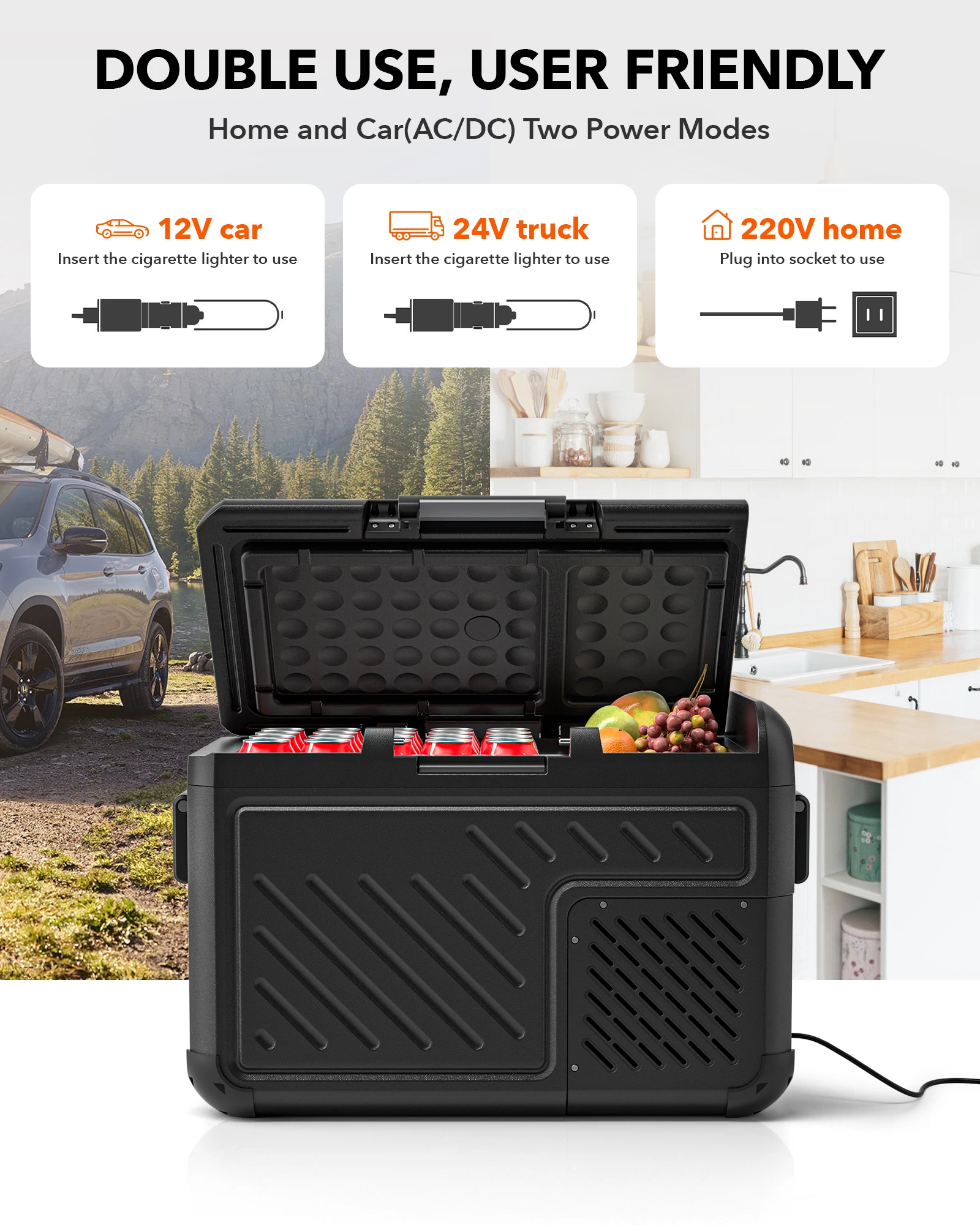 WOLFBOX 25L  dual zone rechargeable portable car refrigerator with compressor car fridges