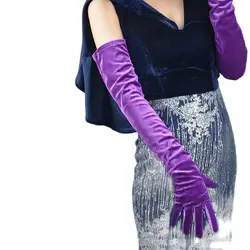 Velour Long Gloves 60cm Long Section Dark Purple Female Models High Elastic Swan Velvet Gold Velour Touchscreen WSR14